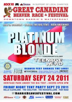Platinum Blonde and Teenage Head Announced for 2011 Barrie Beaver Festival Powered By Impact Live - Proceeds In Support Local Barrie Charities!